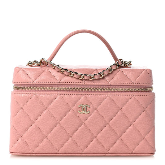 Caviar Quilted Top Handle Slim Vanity With Chain Light Pink