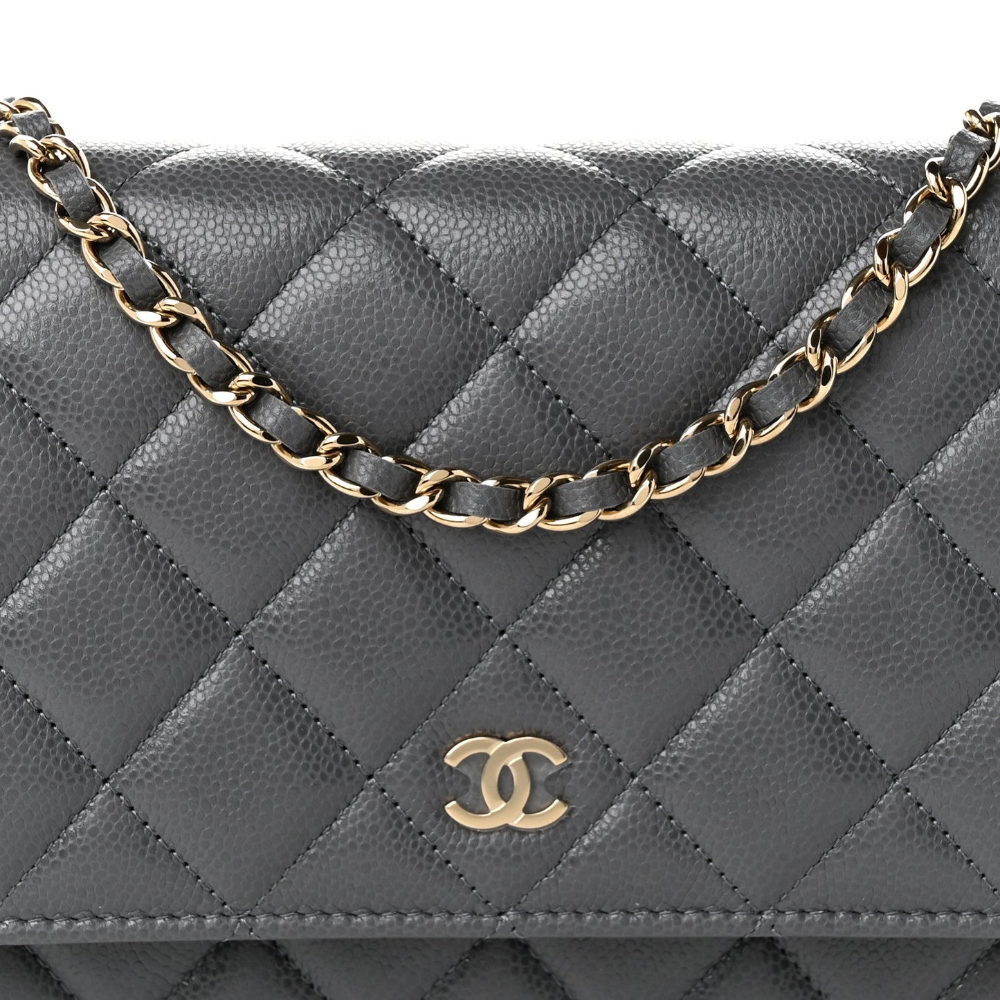 Caviar Quilted Wallet on Chain WOC Grey