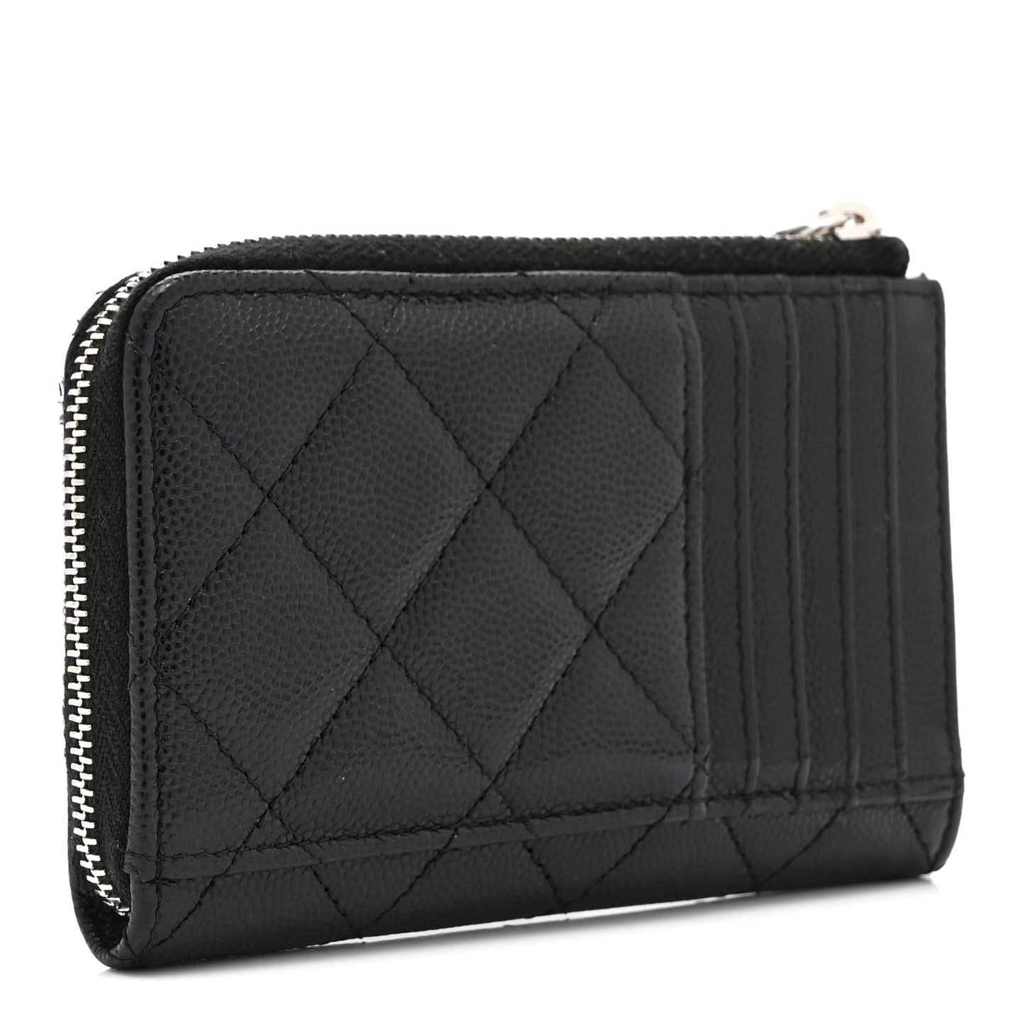 Caviar Quilted CC Logo Zip Around Card Holder Black