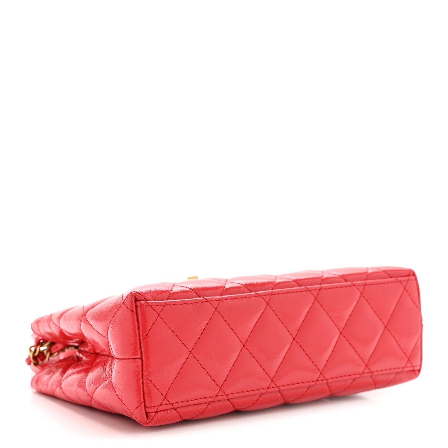 Shiny Aged Calfskin Quilted Nano Kelly Shopper Red