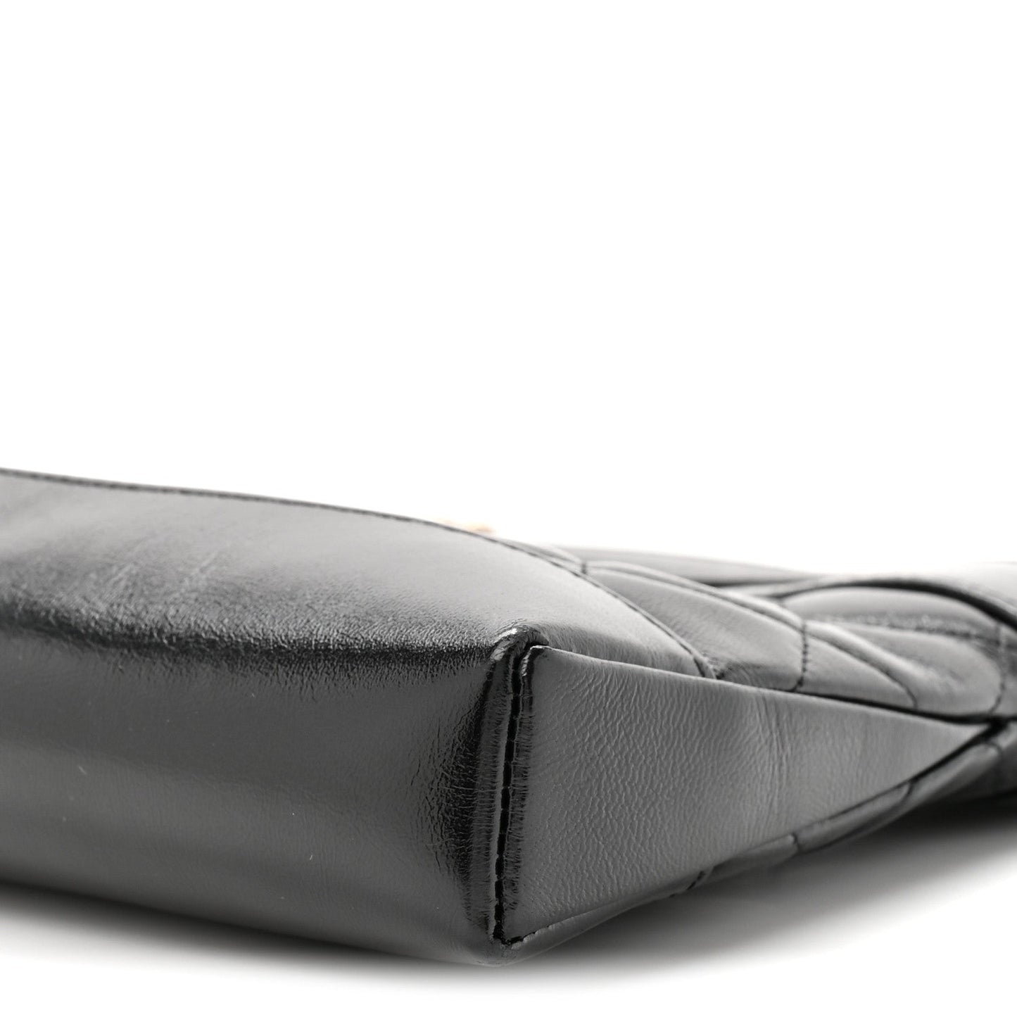 Shiny Crumpled Calfskin Quilted Nano 31 Shopping Bag Black