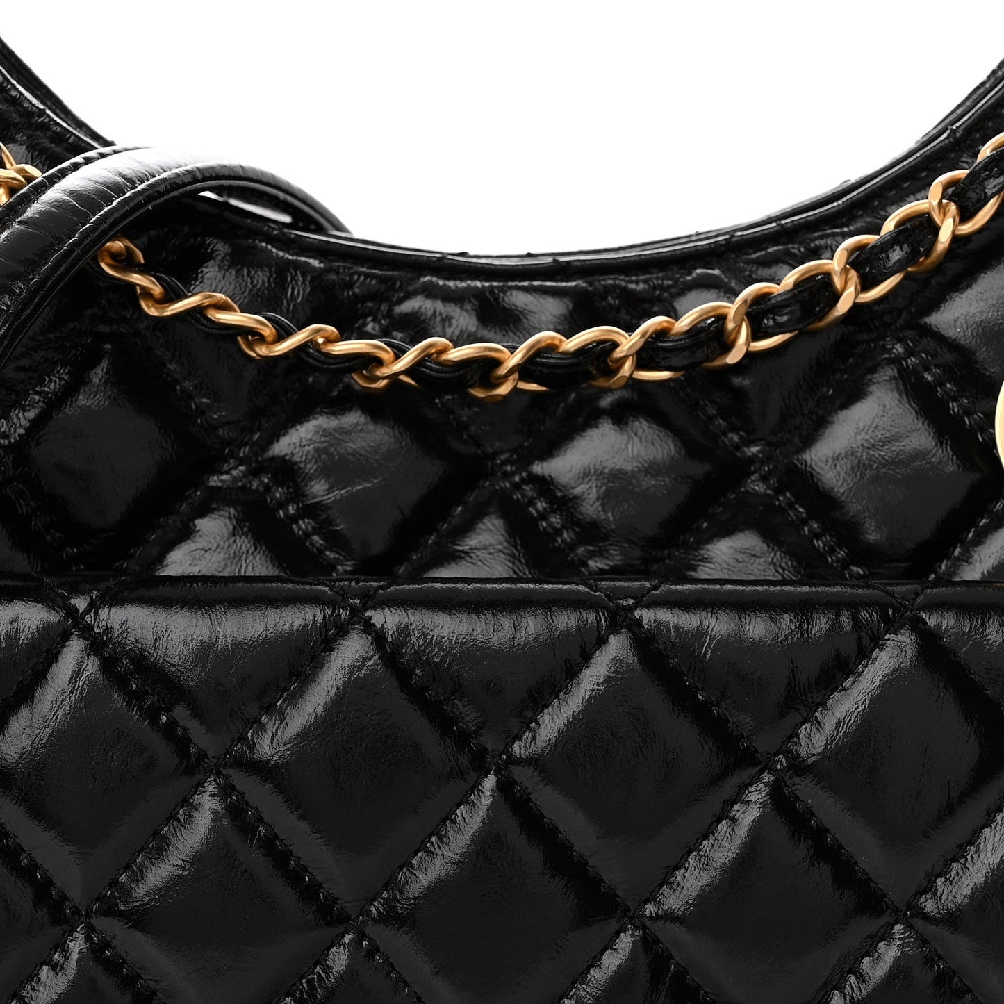 Shiny Crumpled Calfskin Quilted Wavy CC Hobo Black