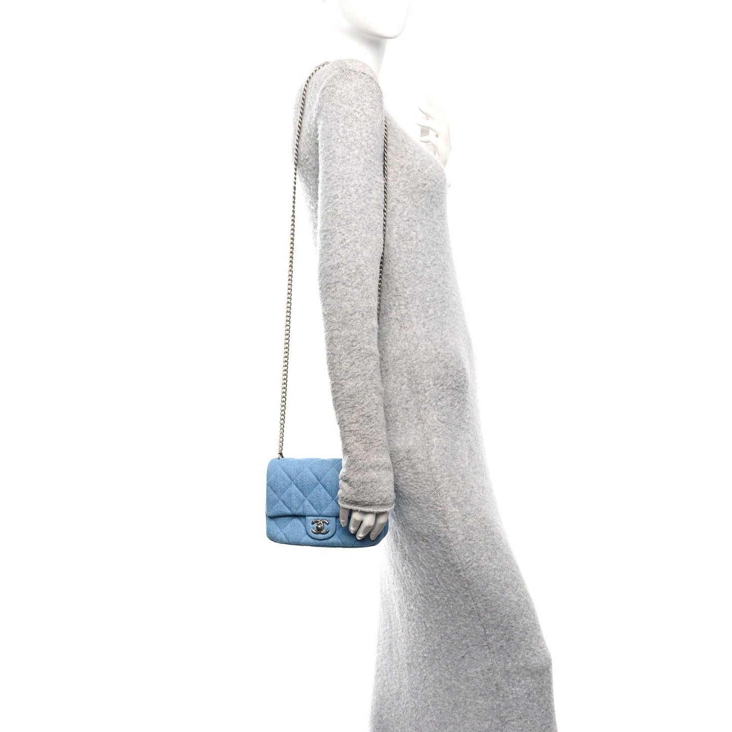 Denim Quilted Sweetheart Mini Flap Blue