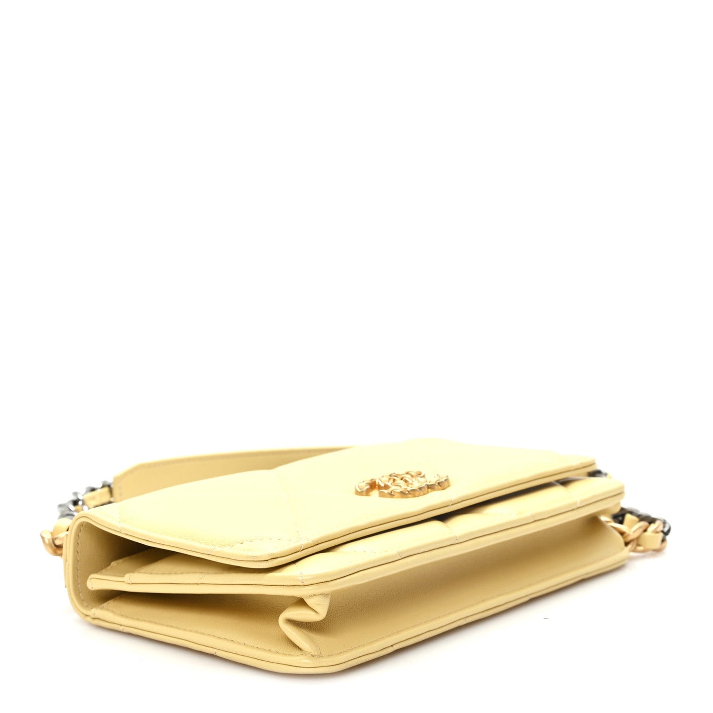 Lambskin Quilted Chanel 19 Wallet On Chain WOC Yellow