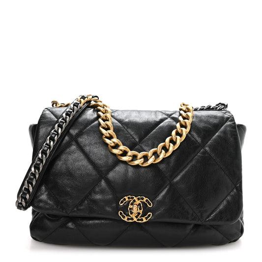 Goatskin Quilted Maxi Chanel 19 Flap Black