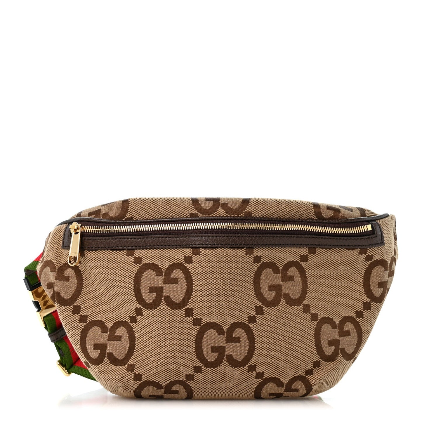 Monogram Jumbo GG Textured Dollar Calfskin Web Belt Bag Camel Ebony New Acero