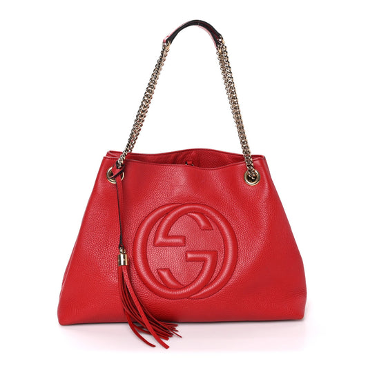 Pebbled Calfskin Medium Soho Chain Shoulder Bag Tabasco Red
