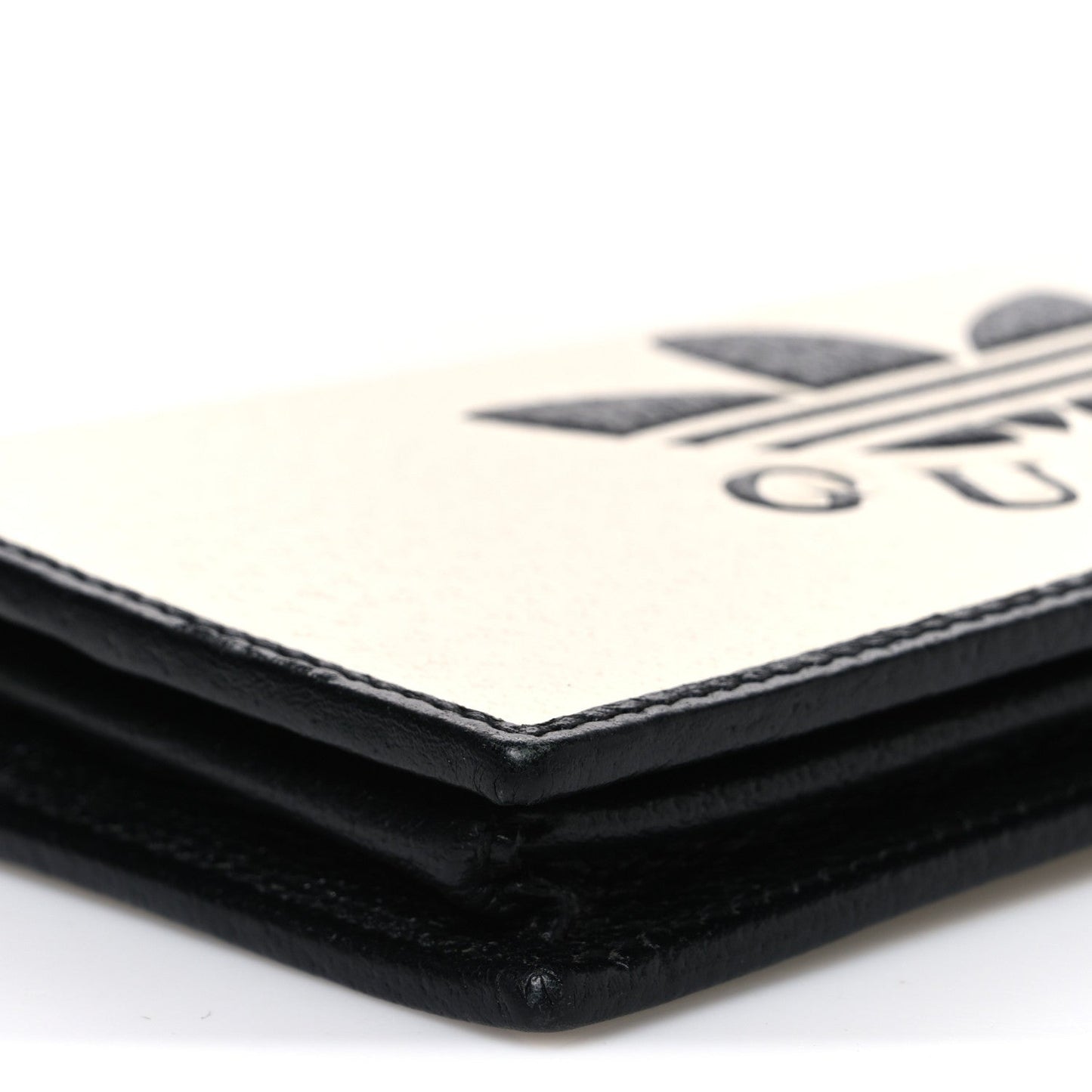 X ADIDAS Textured Dollar Calfskin Trefoil Embossed Wallet On Chain Off White Black