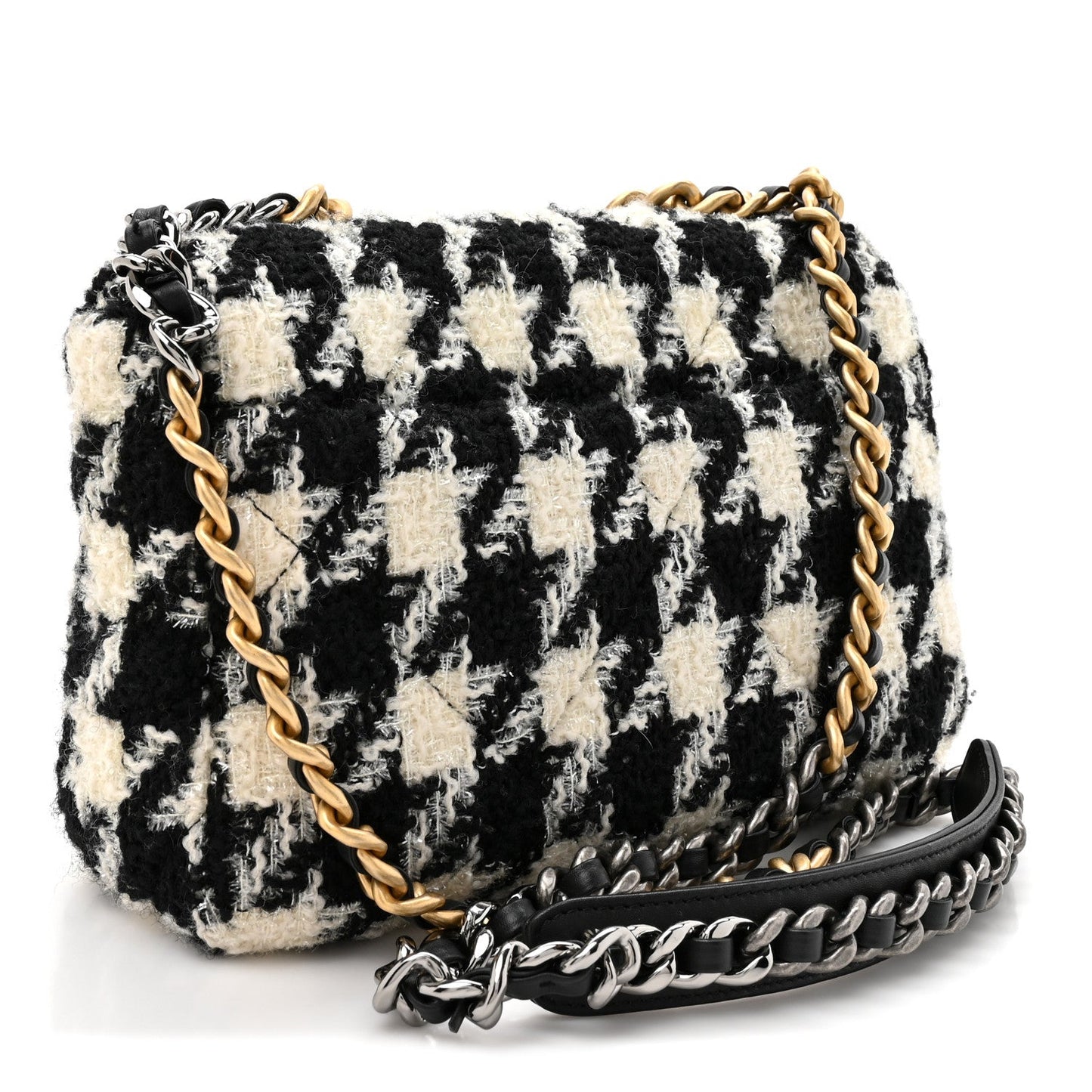 Tweed Quilted Medium Chanel 19 Flap Black Ecru White