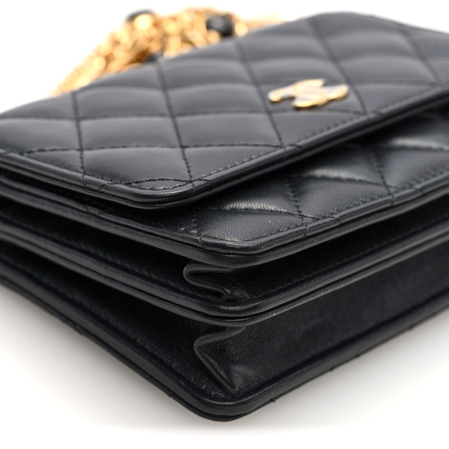 Lambskin Quilted CC Pearl Enamel Clutch on Chain WOC Black