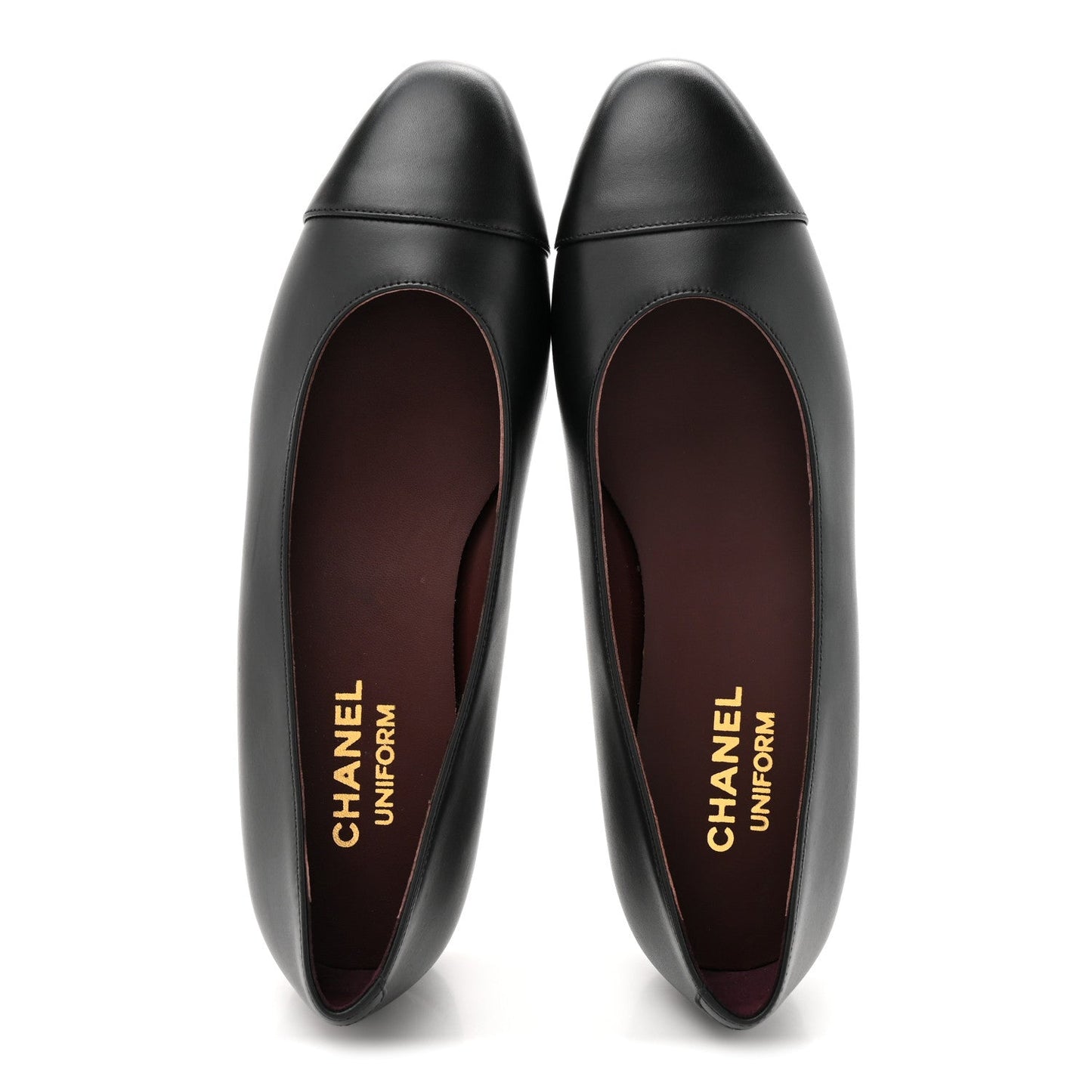 Lambskin Cap Toe CC Uniform Ballerina Flats 37.5 Black