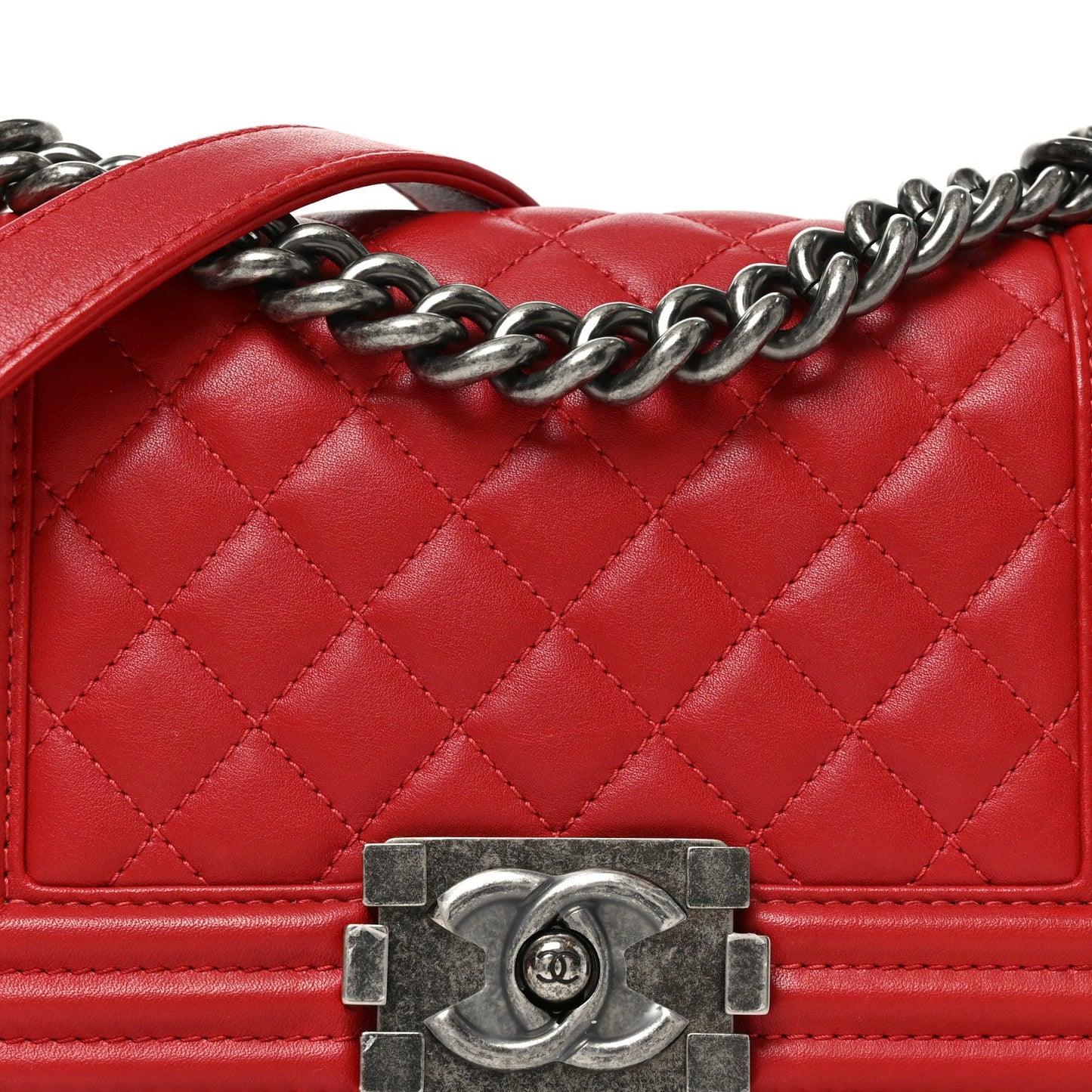 Lambskin Quilted Small Boy Flap Red