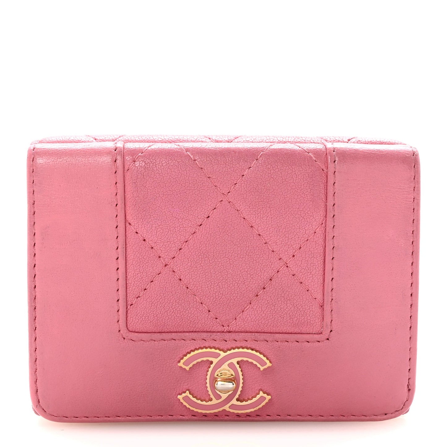 Sheepskin Quilted Vintage Mademoiselle Trifold Wallet Dark Pink