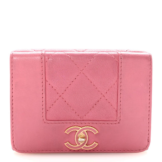 Sheepskin Quilted Vintage Mademoiselle Trifold Wallet Dark Pink
