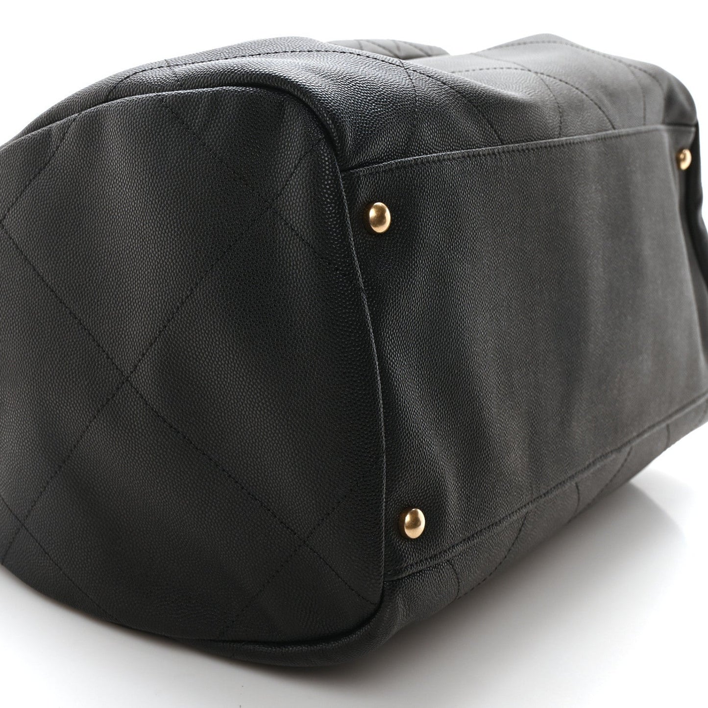 Grained Calfskin Lambskin Quilted Large Bowling Bag Black