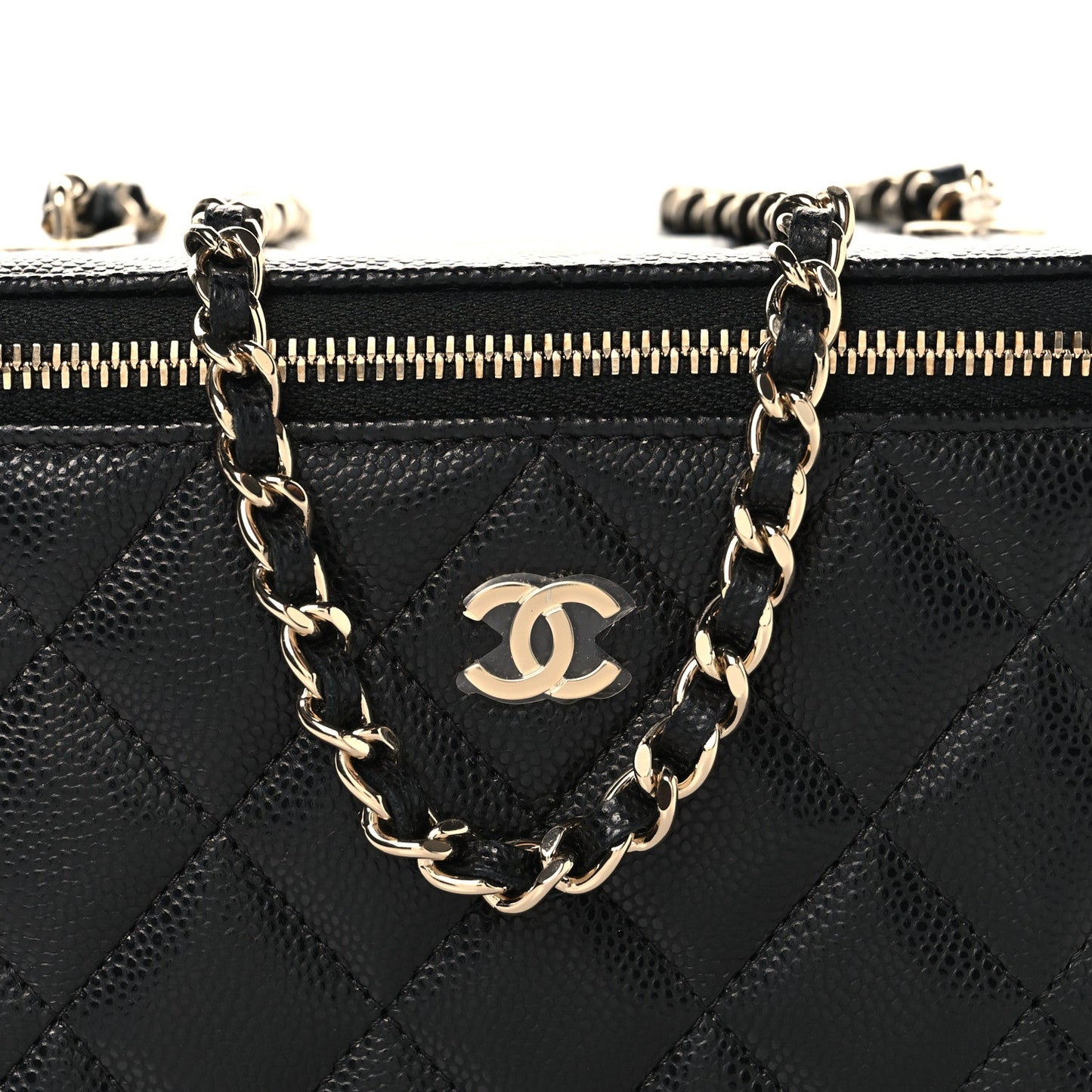 Caviar Quilted Small Vanity Case With Chain Black