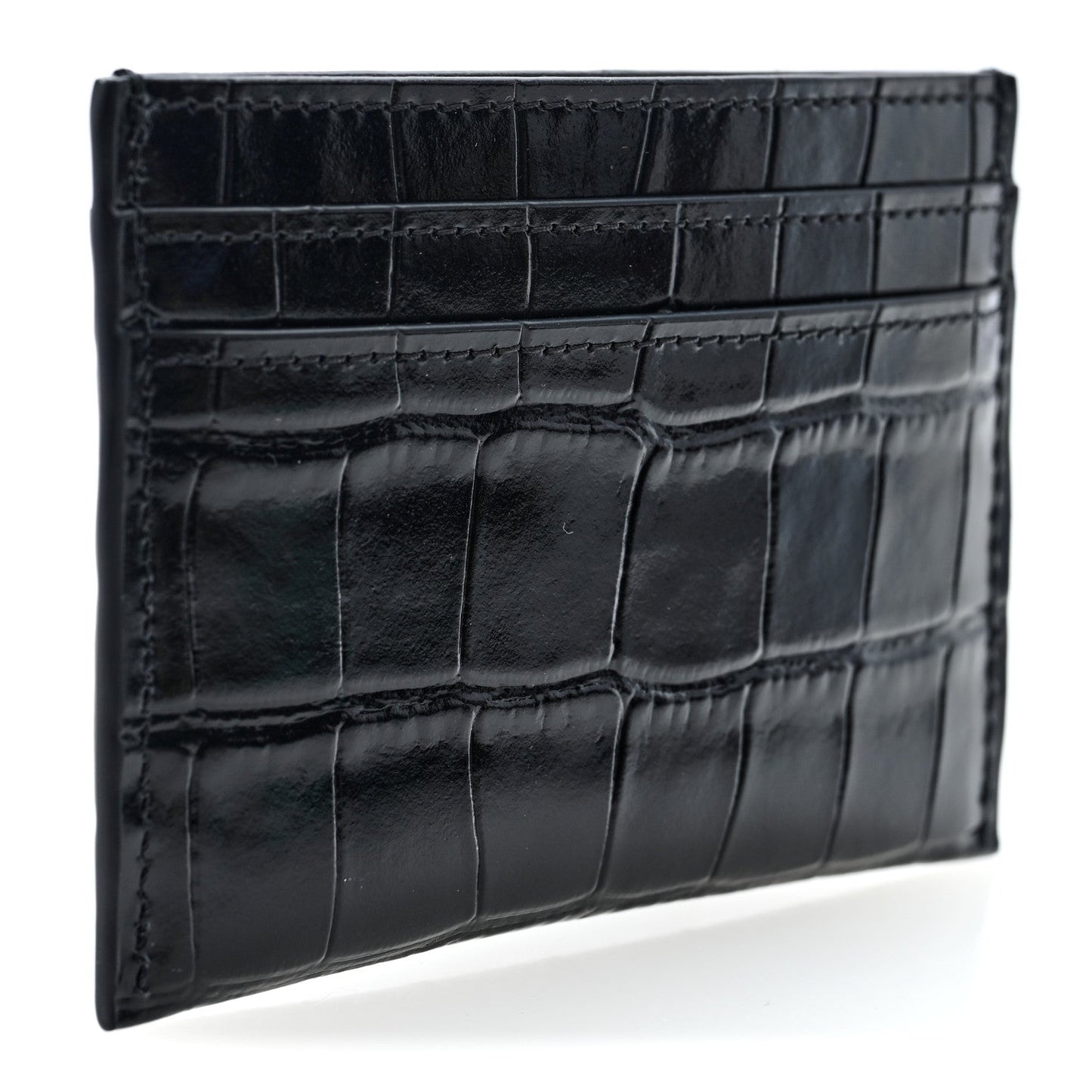 Calfskin Crocodile Embossed Crococo Card Holder Black