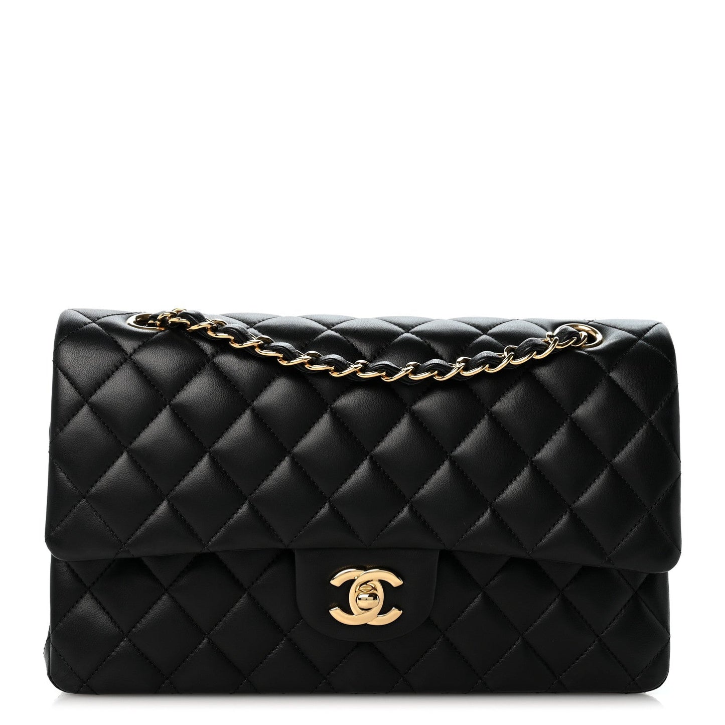 Lambskin Quilted Medium Double Flap Black