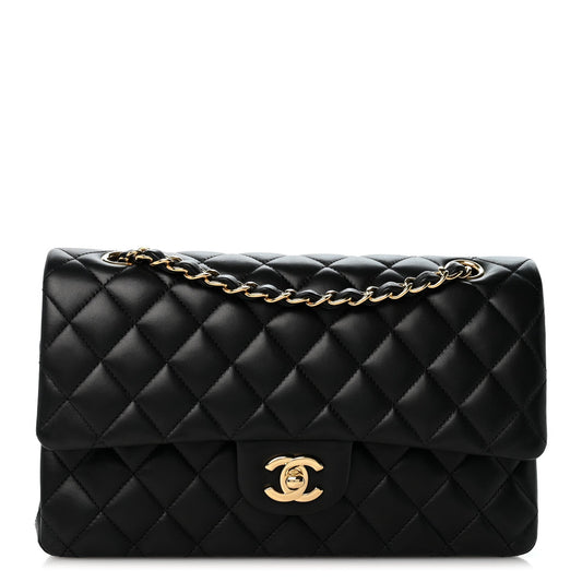 Lambskin Quilted Medium Double Flap Black