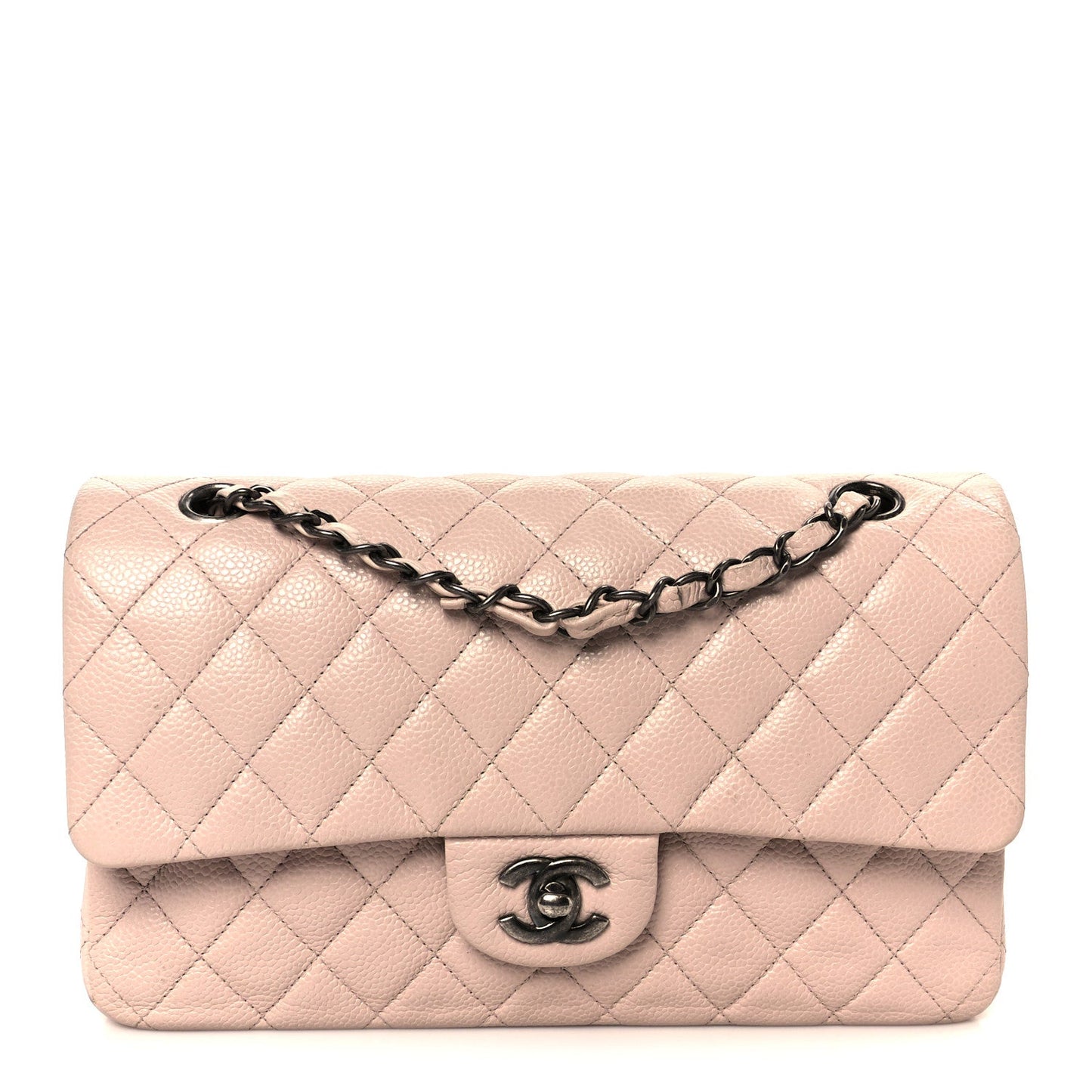 Caviar Quilted Medium Double Flap Light Pink