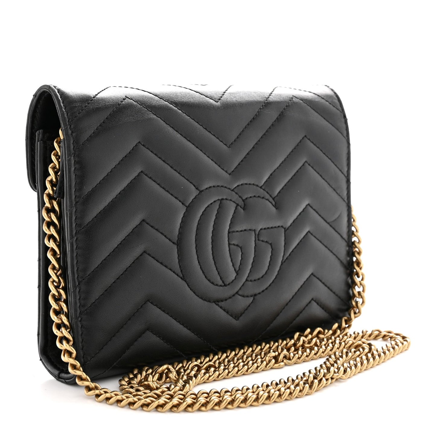 Calfskin Matelasse GG Marmont Chain Wallet Black