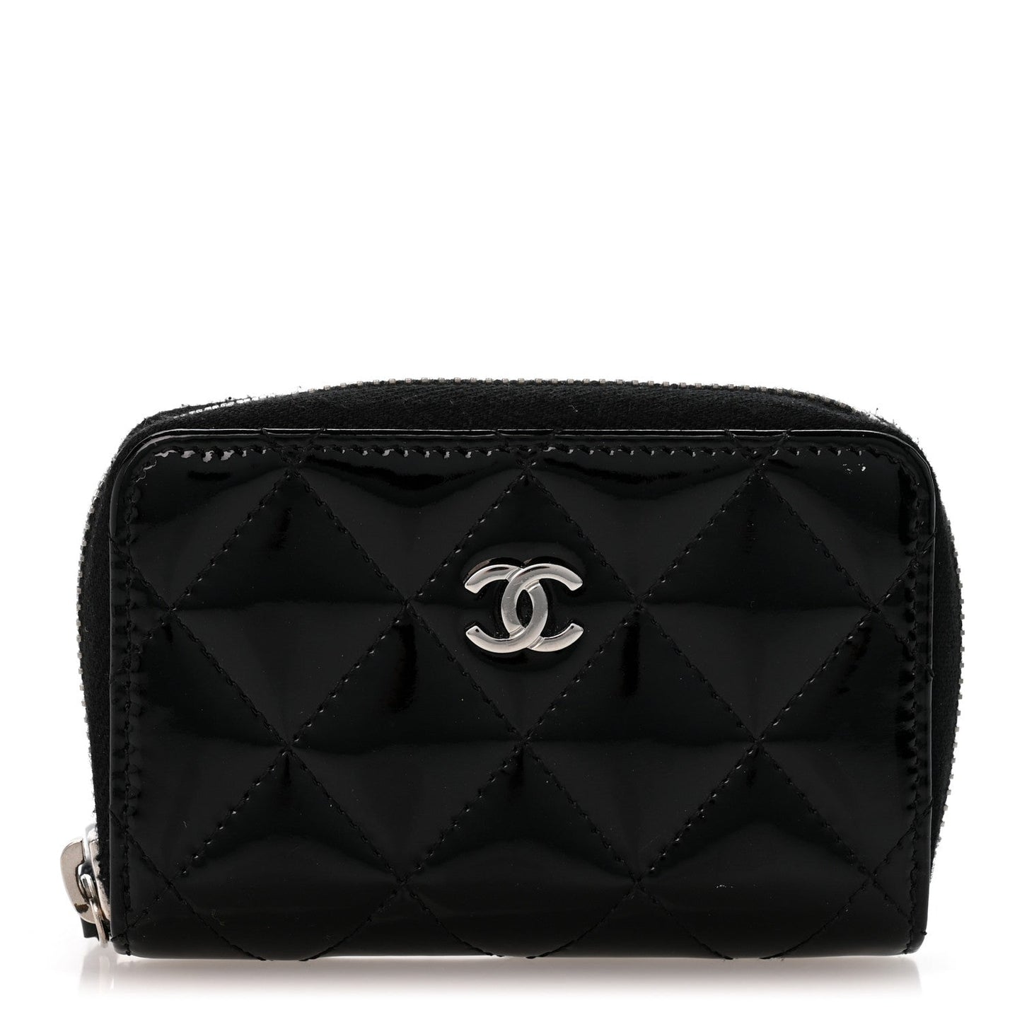 Patent Calfskin Quilted Zip Coin Purse Black