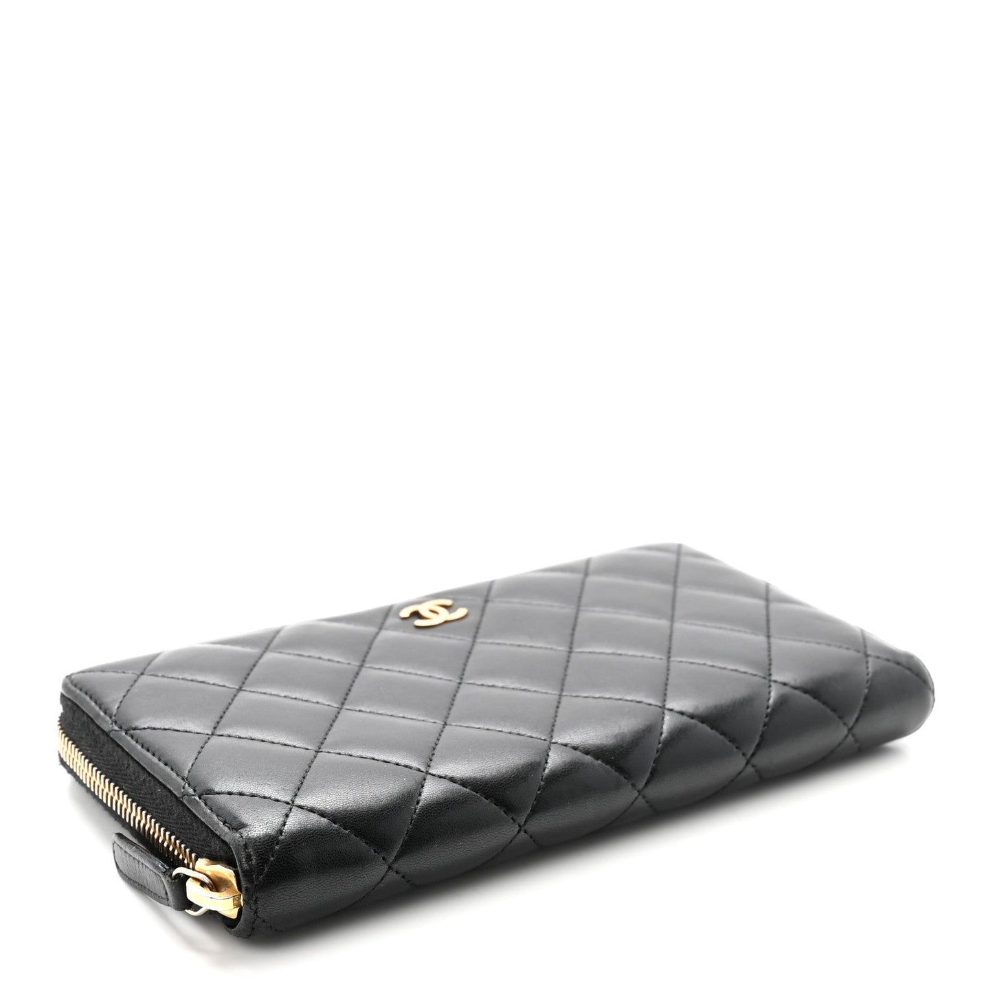 Lambskin Quilted Large Gusset Zip Around Wallet Black