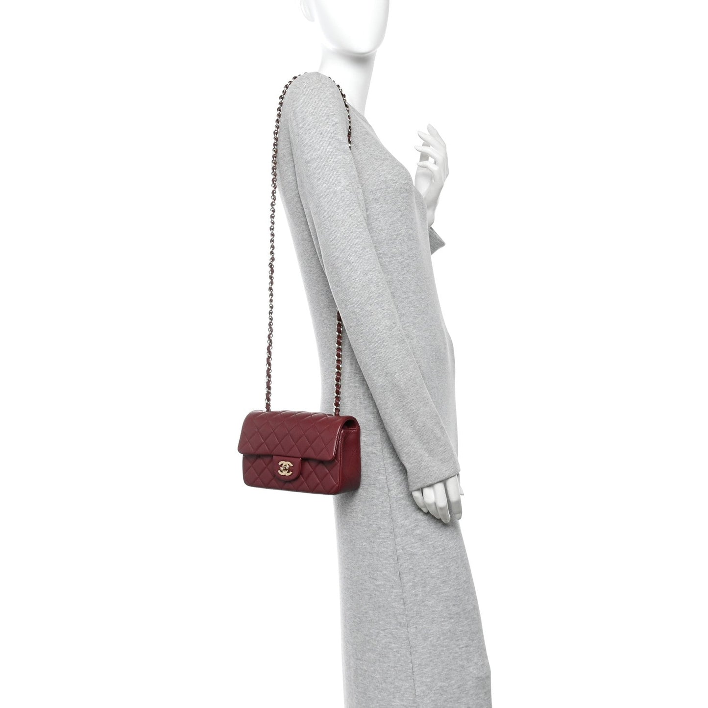 Lambskin Quilted Mini Rectangular Flap Burgundy