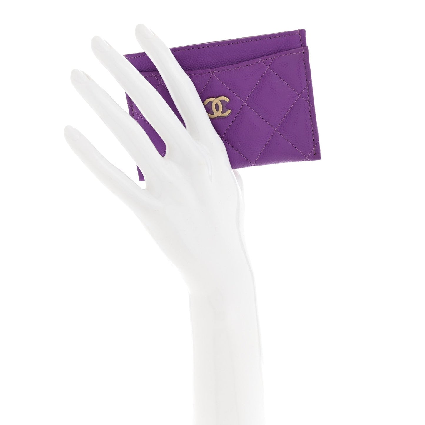 Caviar Quilted Card Holder Purple