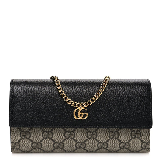 Dollar Calfskin GG Supreme Monogram Petite GG Marmont Wallet Chain Bag Black Beige Ebony