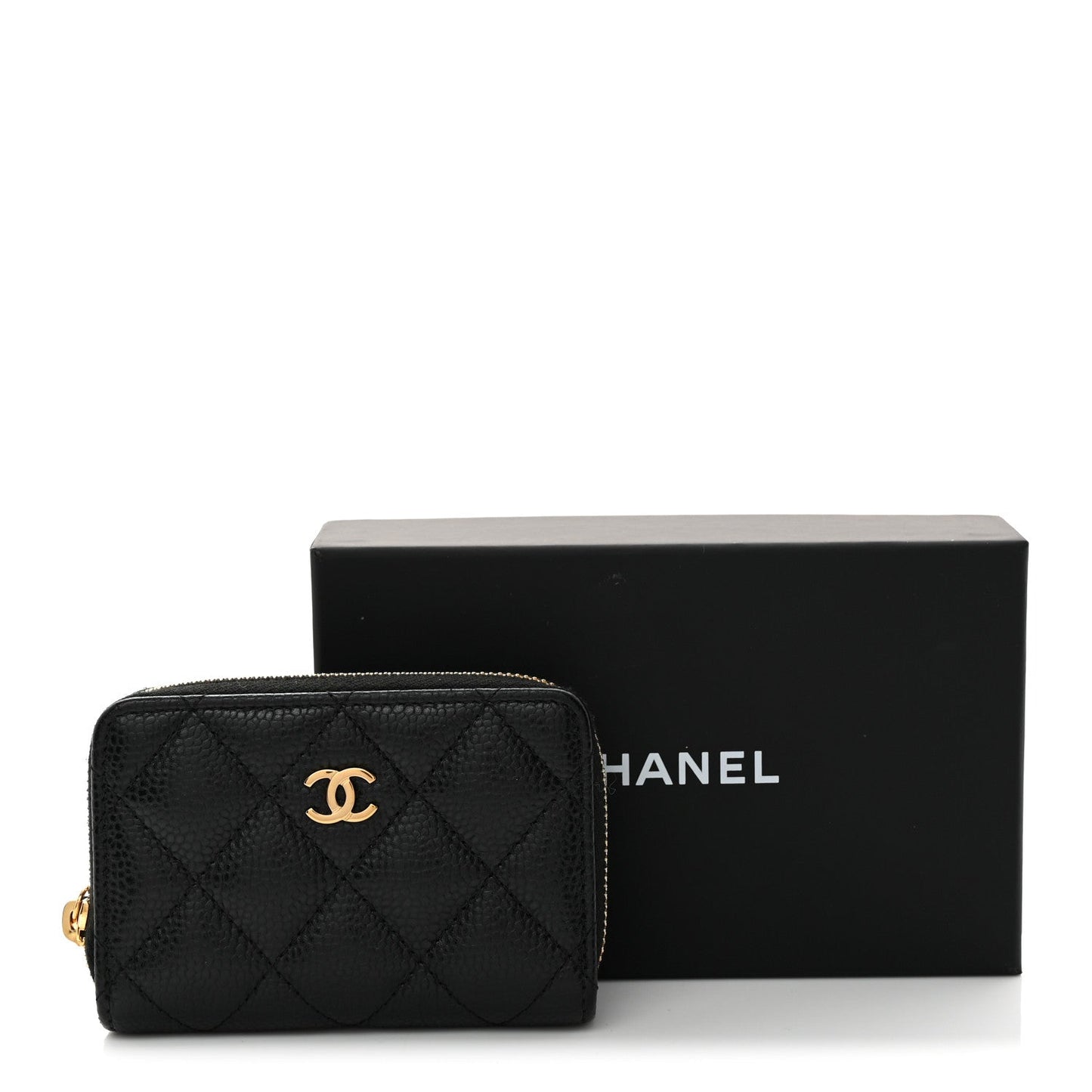 Caviar Quilted Zip Coin Purse Black