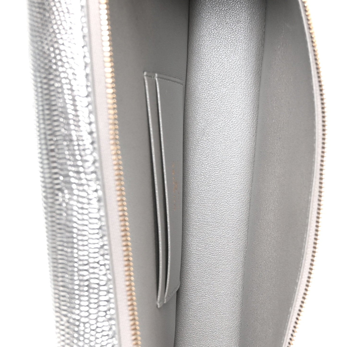 Lizard Embossed Calfskin Top Handle Slim Vanity With Chain Silvery