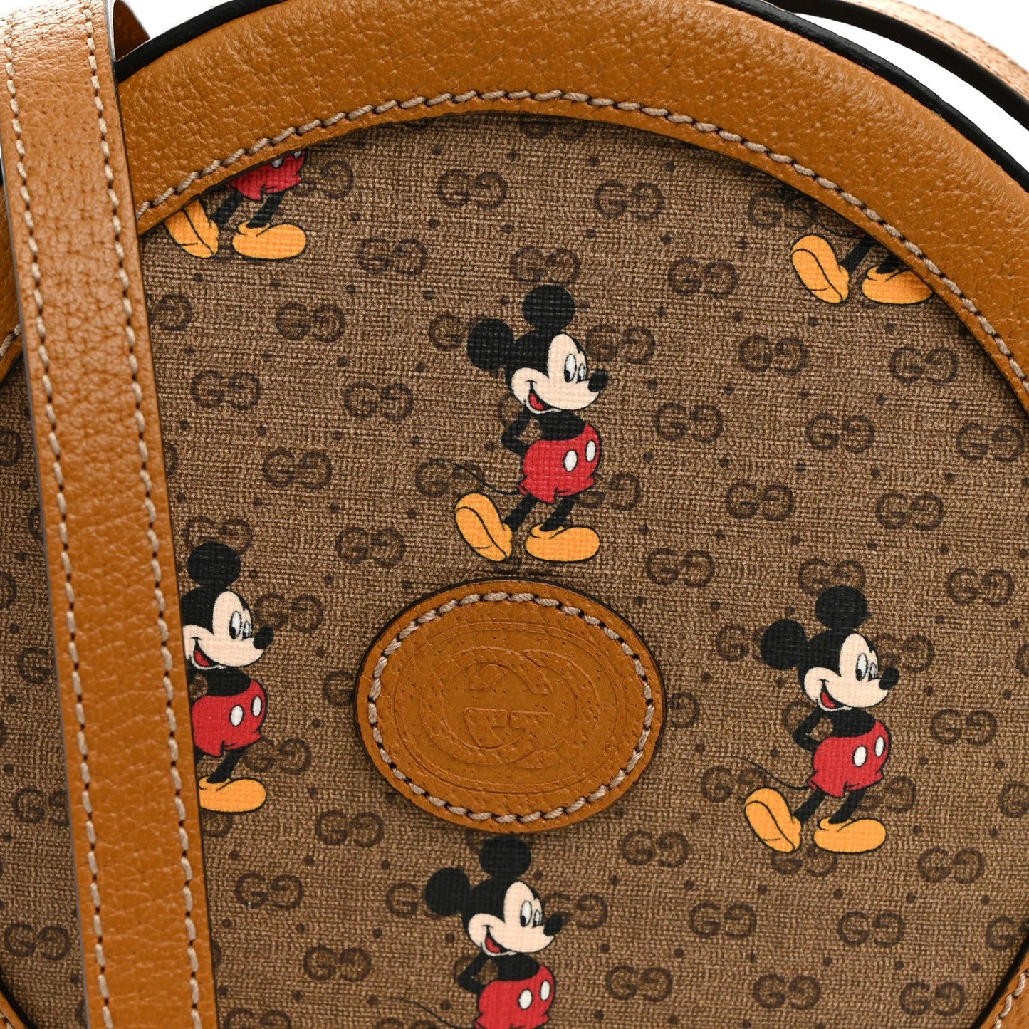 X DISNEY Mini Vintage GG Supreme Monogram Mickey Mouse Round Shoulder Bag Beige Vintage Sun Oil