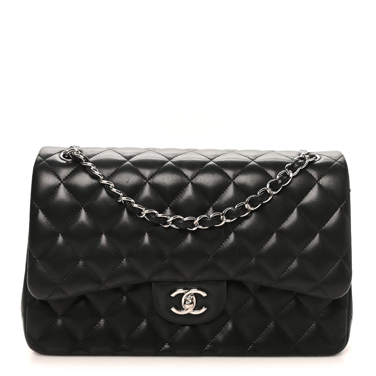 Lambskin Quilted Jumbo Double Flap Black