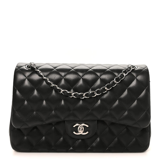 Lambskin Quilted Jumbo Double Flap Black