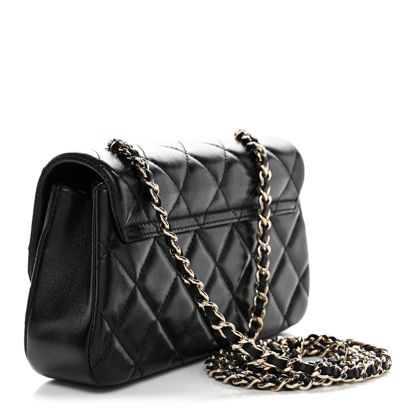 Lambskin Quilted Rectangular Phone Holder Clutch With Chain Black