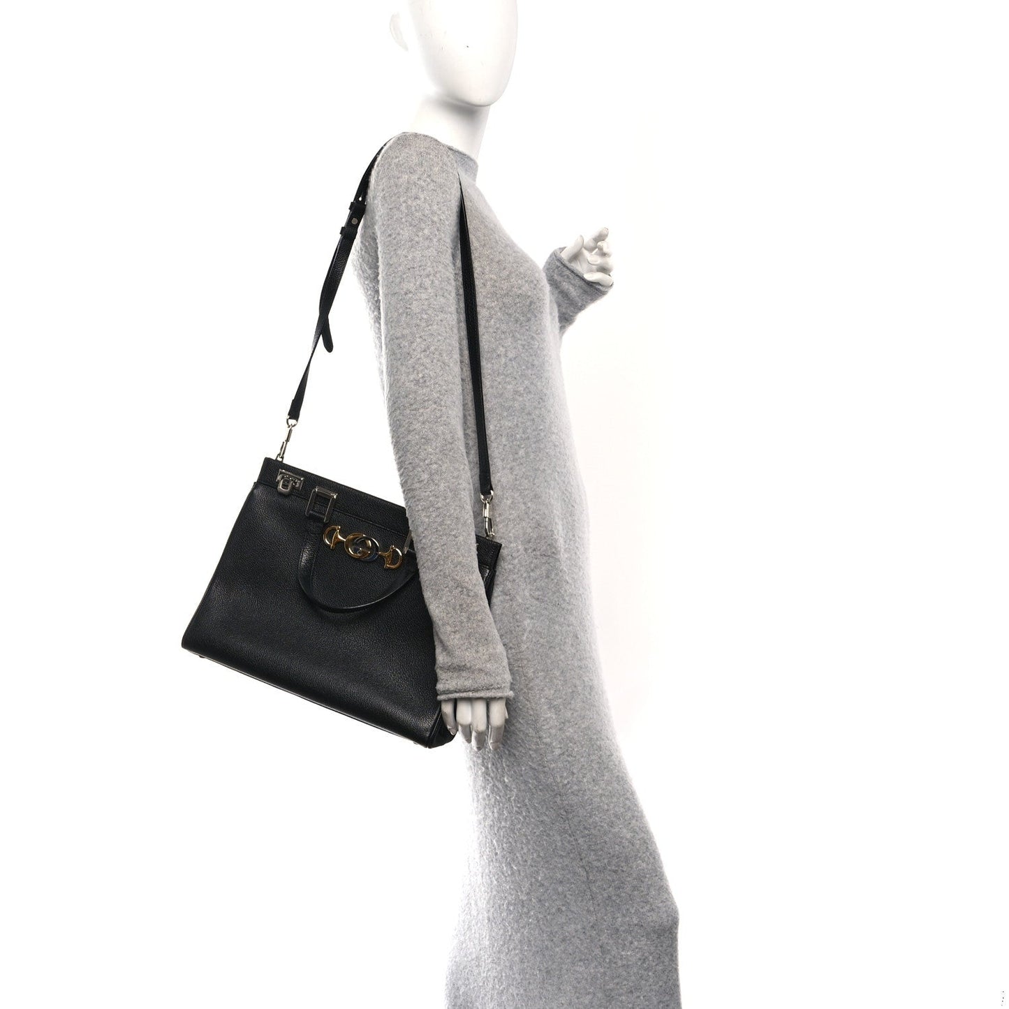 Grainy Calfskin Medium Zumi Top Handle Bag Black