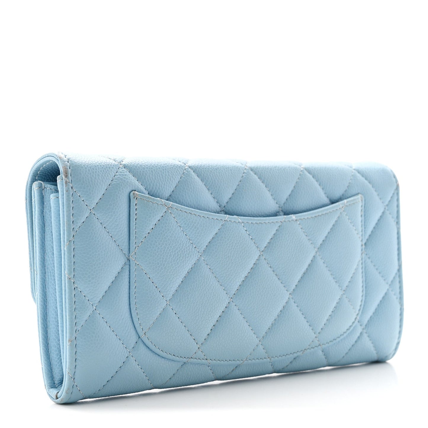 Caviar Quilted Large Gusset Flap Wallet Light Blue