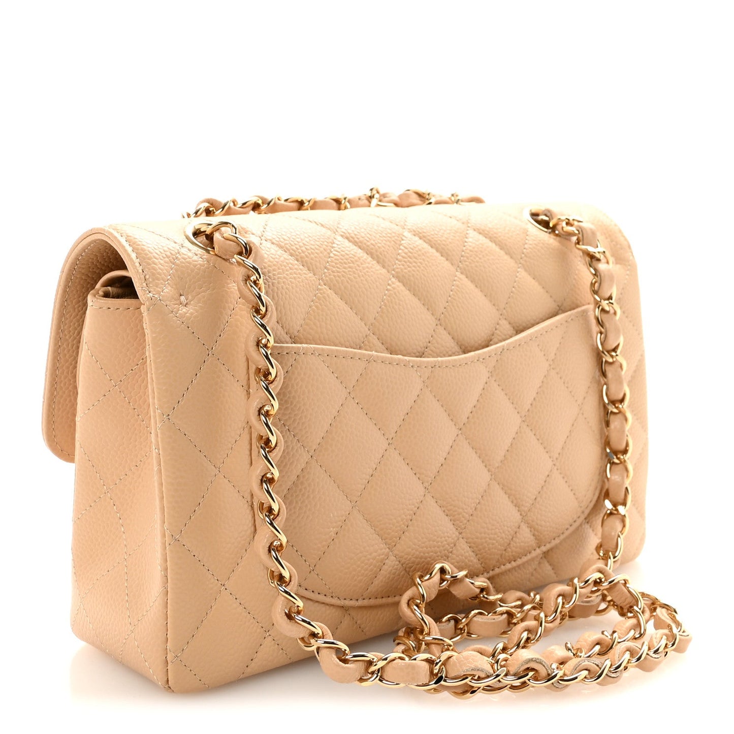 Caviar Quilted Small Double Flap Beige