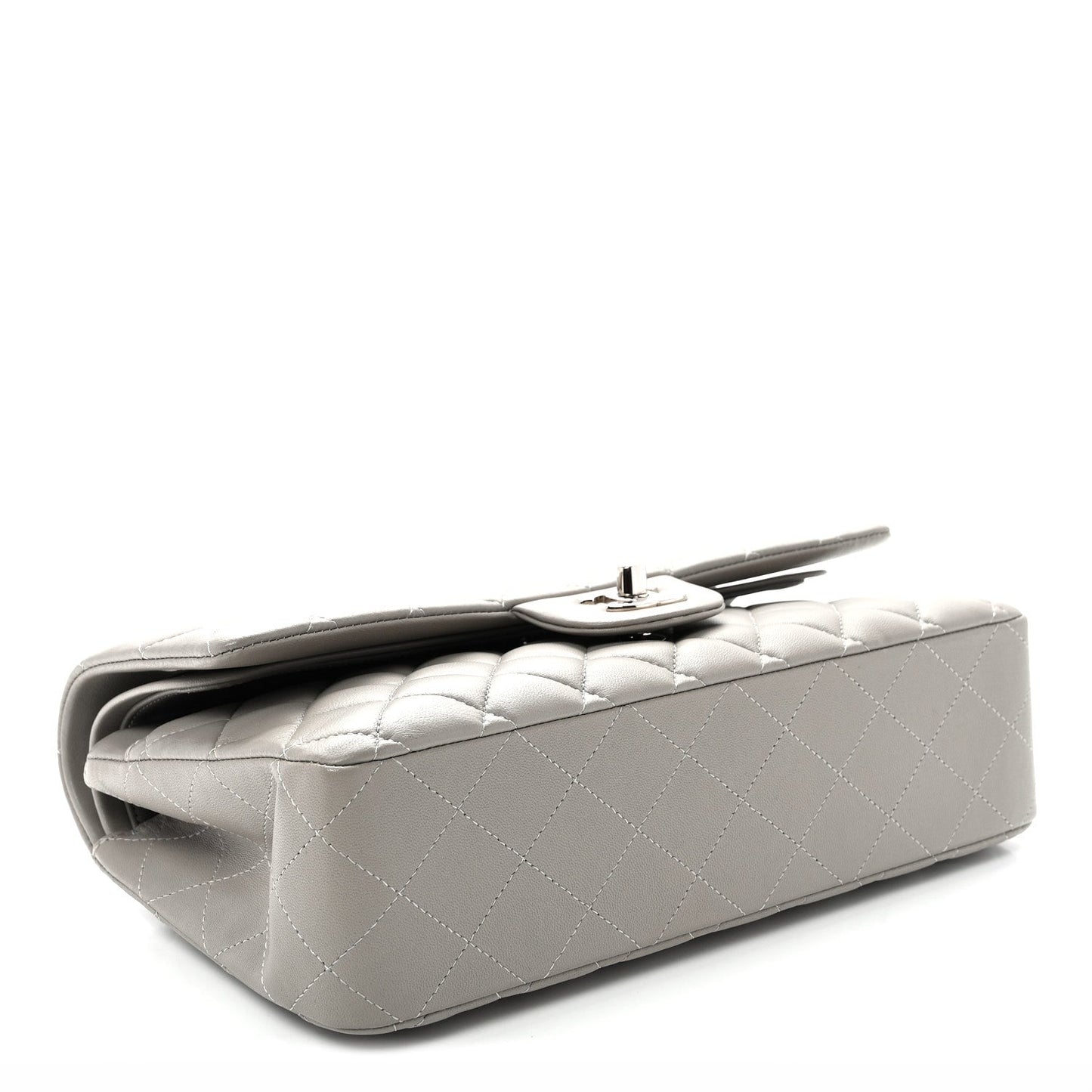 Lambskin Quilted Medium Double Flap Grey