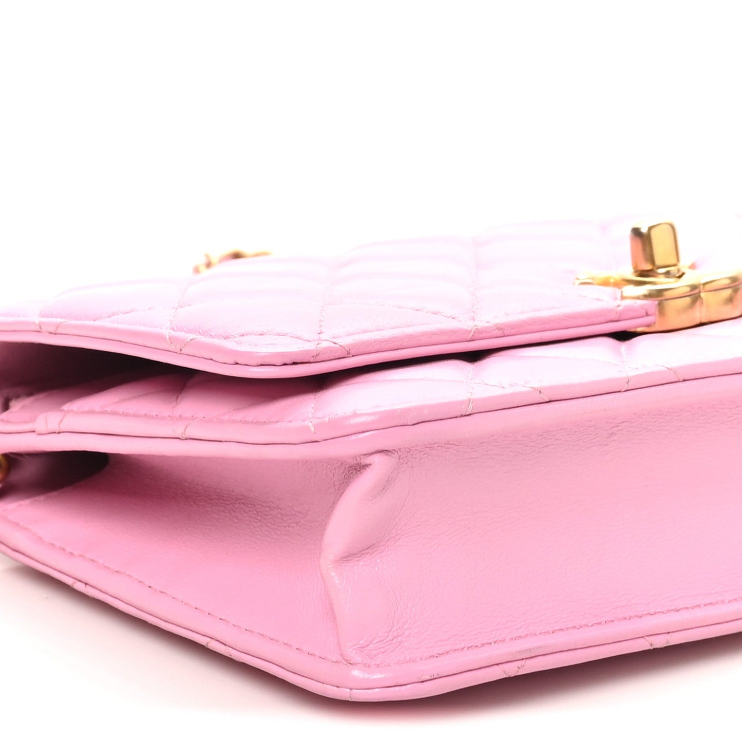 Lambskin Quilted Secret CC Wallet On Chain WOC Pink