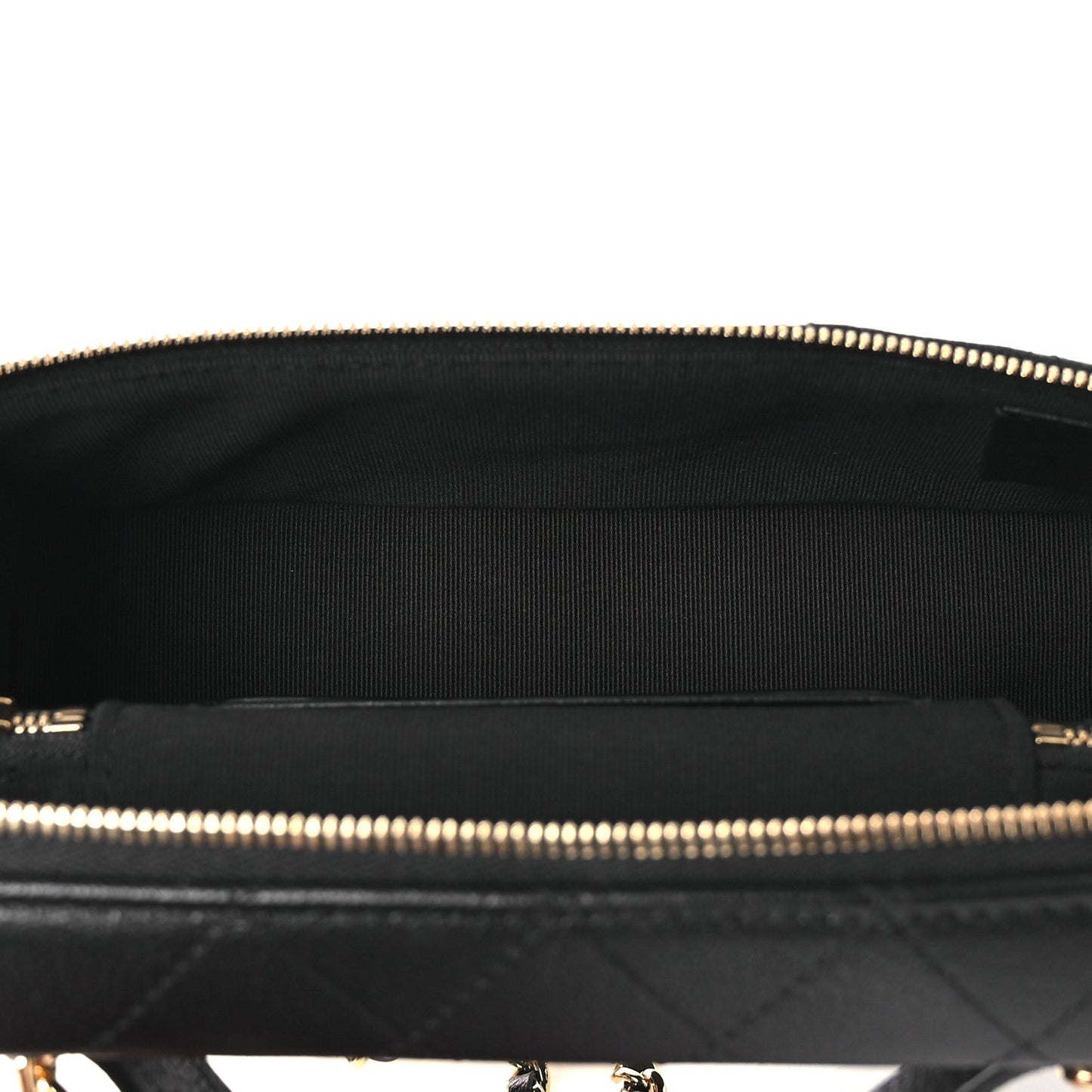Goatskin Stitched Top Handle Slim Vanity With Chain Black