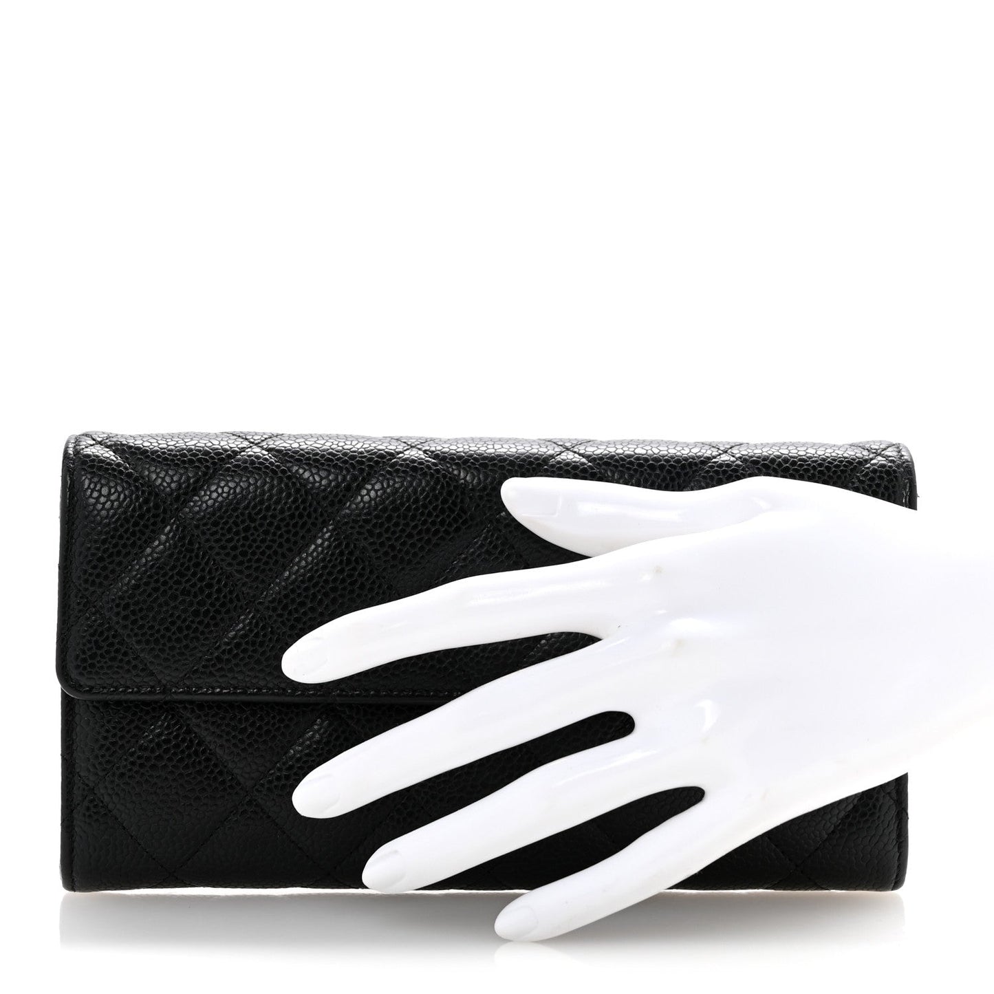 Caviar Quilted Large Gusset Flap Wallet Black