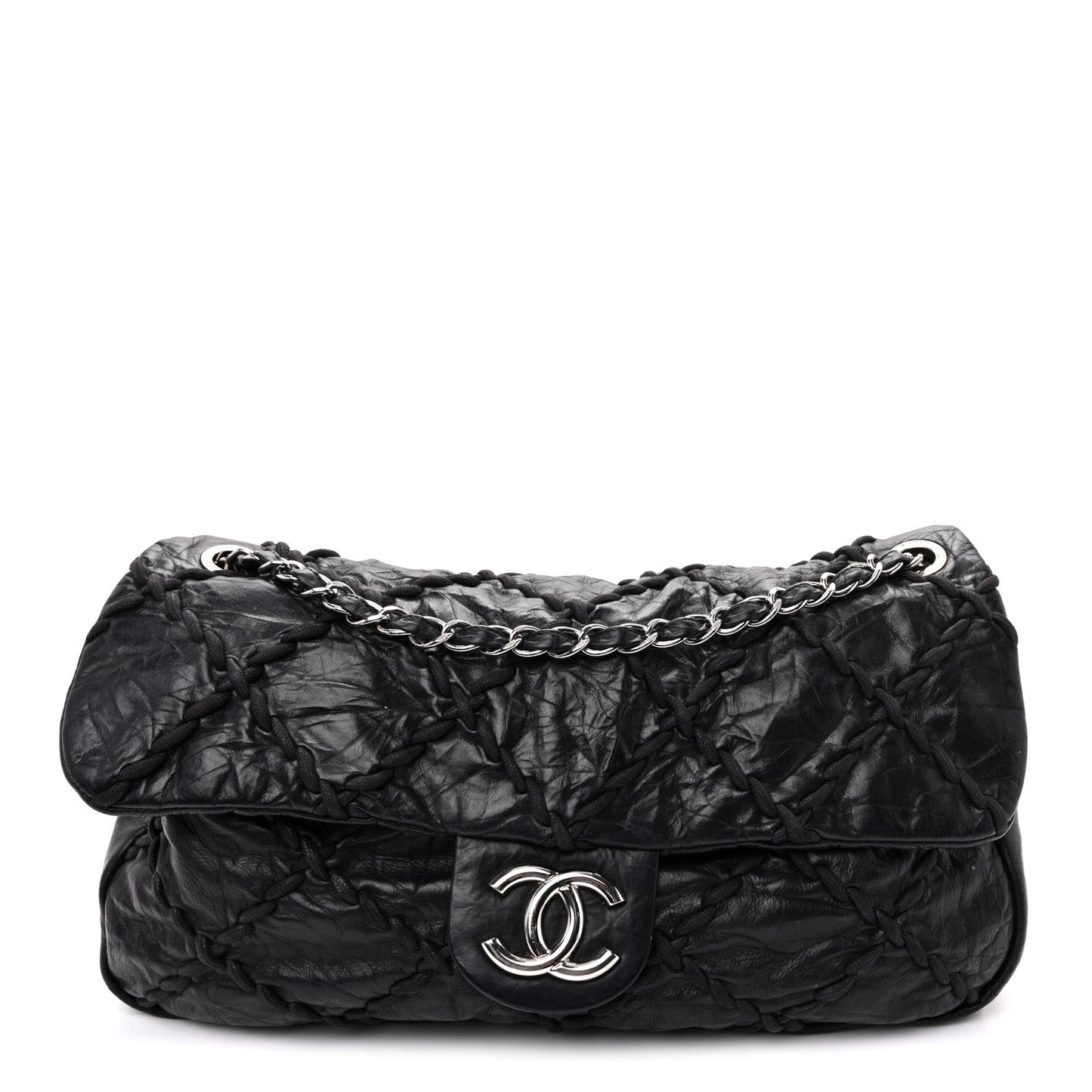 Calfskin Ultra Stitch Oversize Flap Black
