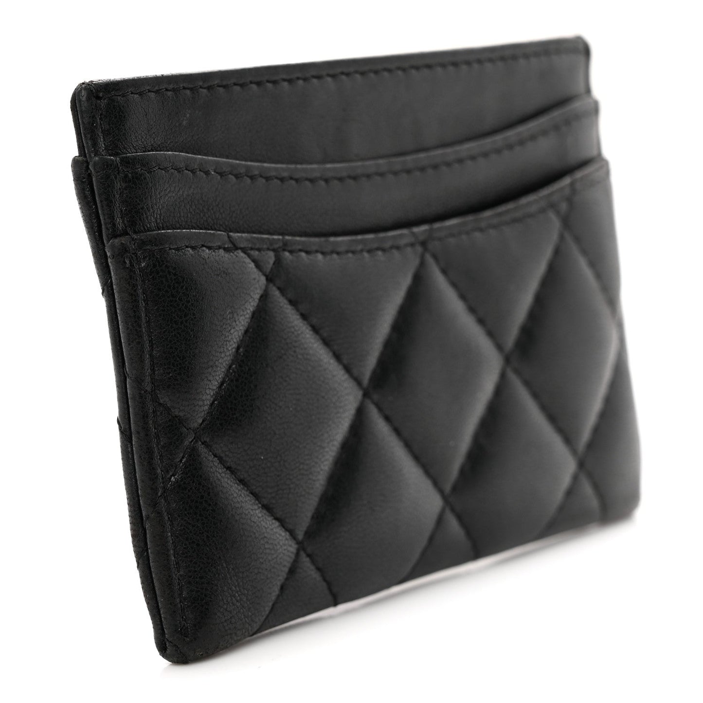 Lambskin Quilted Card Holder Black