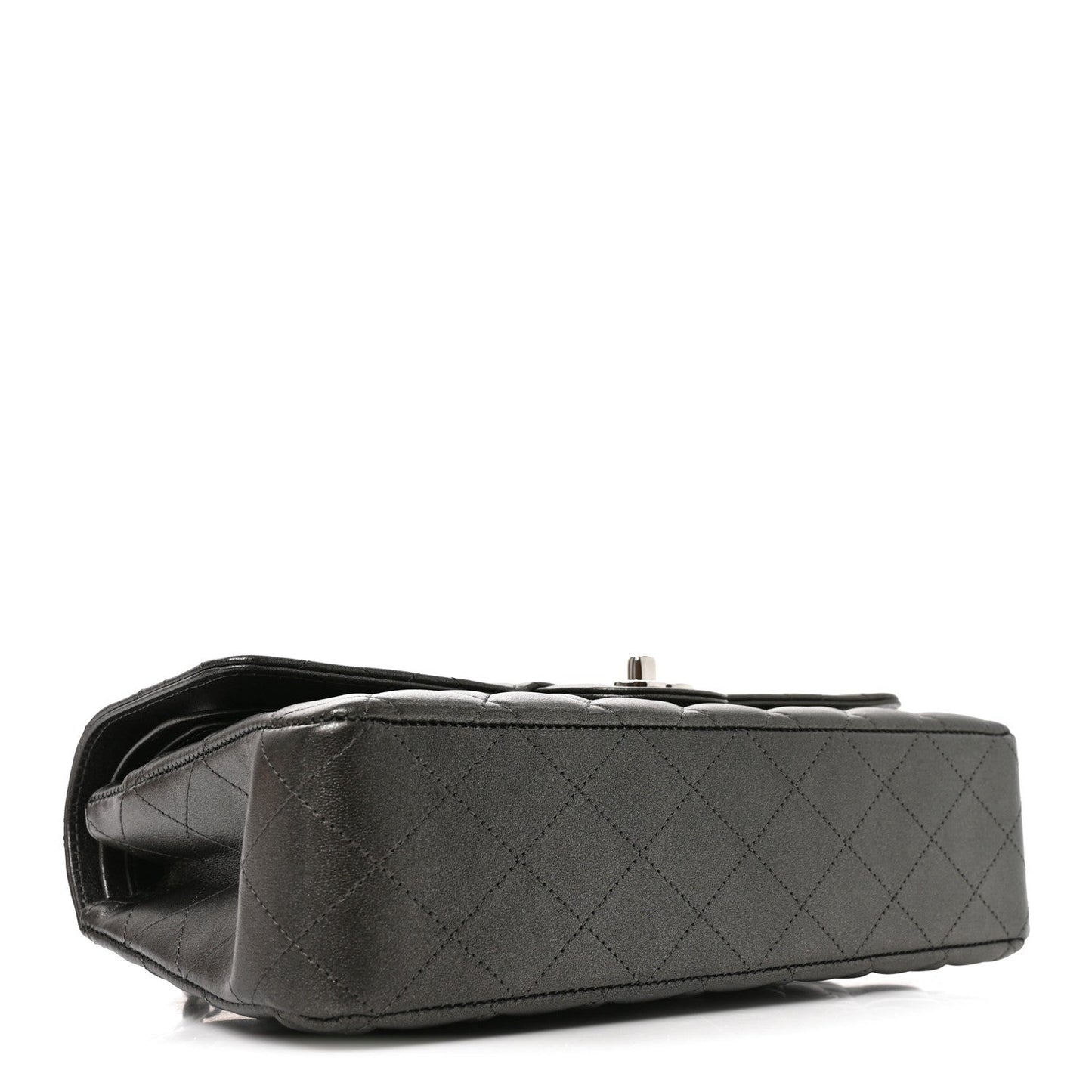 Metallic Lambskin Quilted Medium Double Flap Anthracite