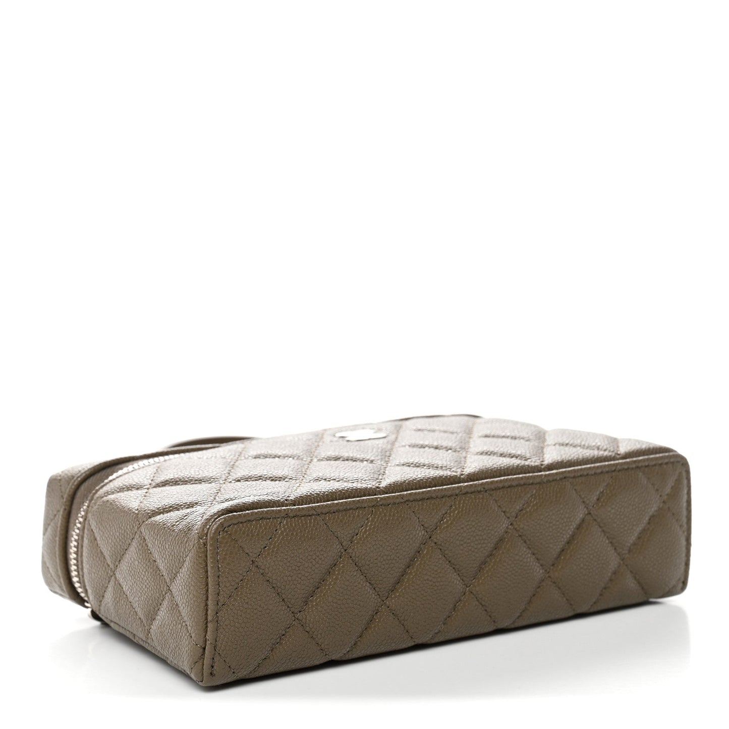 Caviar Quilted Top Handle Slim Vanity With Chain Dark Khaki