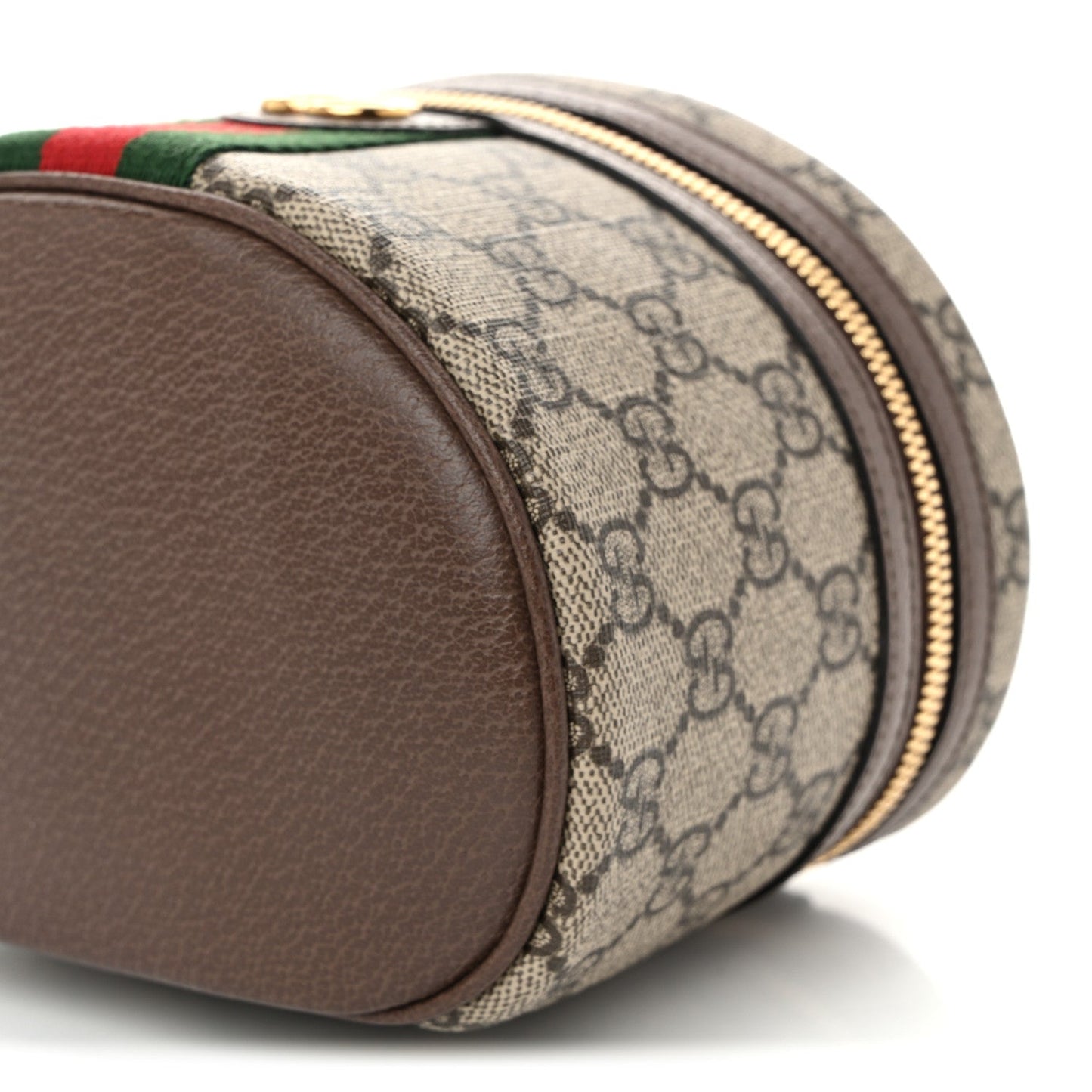 GG Supreme Monogram Textured Calfskin Web Ophidia Vanity Cosmetic Case Beige Ebony New Acero