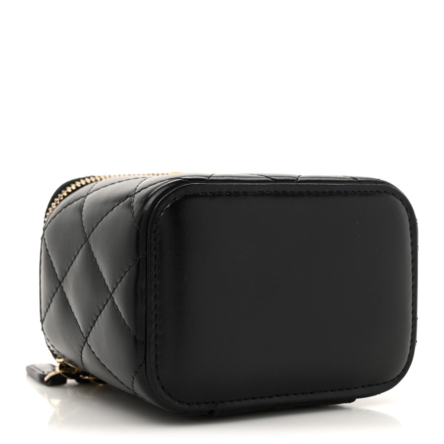 Calfskin Quilted Mini Perfect Fit Vanity Case With Chain Black