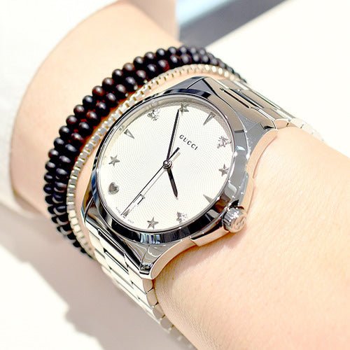 Gucci G Timeless Silver Dial Silver Steel Strap Watch For Women - YA1264028